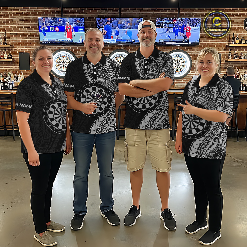 Custom White Tribal Dart Shirts for Women Dart Team Jersey Dartboard Gifts Polo & 1/4 Zip NNT163