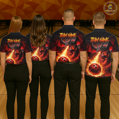 Custom Flame Dragon Bowling Jersey for Men Bowling Team Shirts Bowling League Polo & 1/4 Zip HNT482