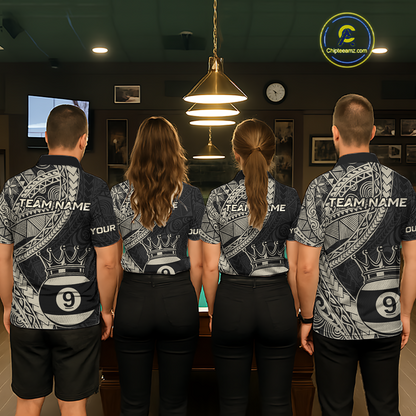Custom Black and Gold Tribal 9 Ball Pool Billiard Shirt for Women Billiard League  Polo & 1/4 Zip NNT155
