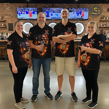 Load image into Gallery viewer, Personalized US Flag Skull Fire Flame Dartboard Men Darts 1/4-Zip Shirt Custom Darts Team Jersey NYN2585