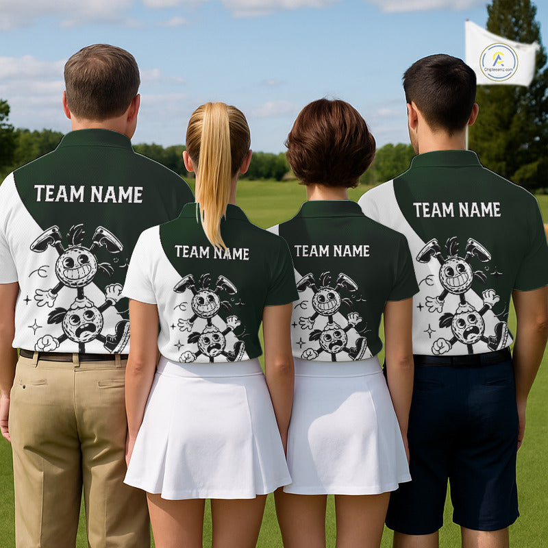 Green White Funny Golf Ball Pattern Mens Golf Polo Shirts Custom Golf Outfits Men, Green Golf Tops NHT785