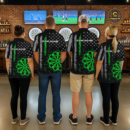 Custom Green US Flag Darts Shirt for Women Darts Team Jerseys Dart Tournament Polo & 1/4 Zip NNT116