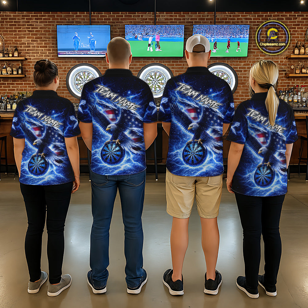 Thunder Torn US Flag Eagle Dartboard Men Darts 1/4-Zip Shirt Custom Patriotic Dart League Shirt NYN2649