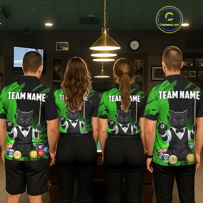 Custom Black Cat 8 Ball Pool Shirts Green Billiard Shirt for Women Billiard Team Jersey Billiard Gift NNT181