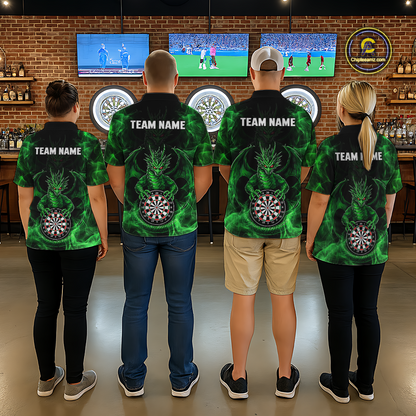 Custom Green Dragon Darts Board Dart Shirts For Men Darts Team Jerseys Polo & 1/4 Zip NNT121