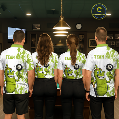 Custom Funny Pickle 8 Ball Pool Shirts Argyle Billiard Shirt for Men Billiard Team Jersey League NNT173