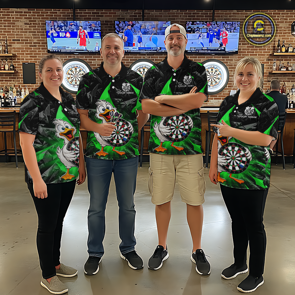 Custom Green Duck Funny Dart Shirt Dart Team Jersey for Women Dartboard Polo & 1/4Zip NNT167