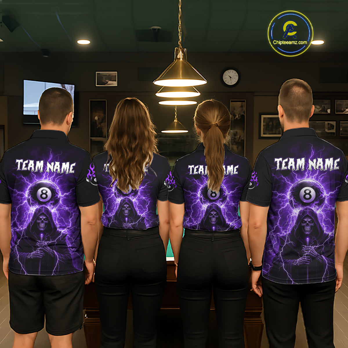 Grim Reaper Thunder Purple 8 Ball Pool Women Polo & 1/4-Zip Shirt Custom Billiards Ball Jerseys NYN2432