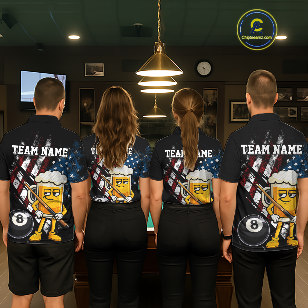 Custom Funny US Flag Beer 8 Ball Pool Women Billiard Polo & 1/4 Zip, Billiard Shirt, Billiard Team Jerseys NNT146