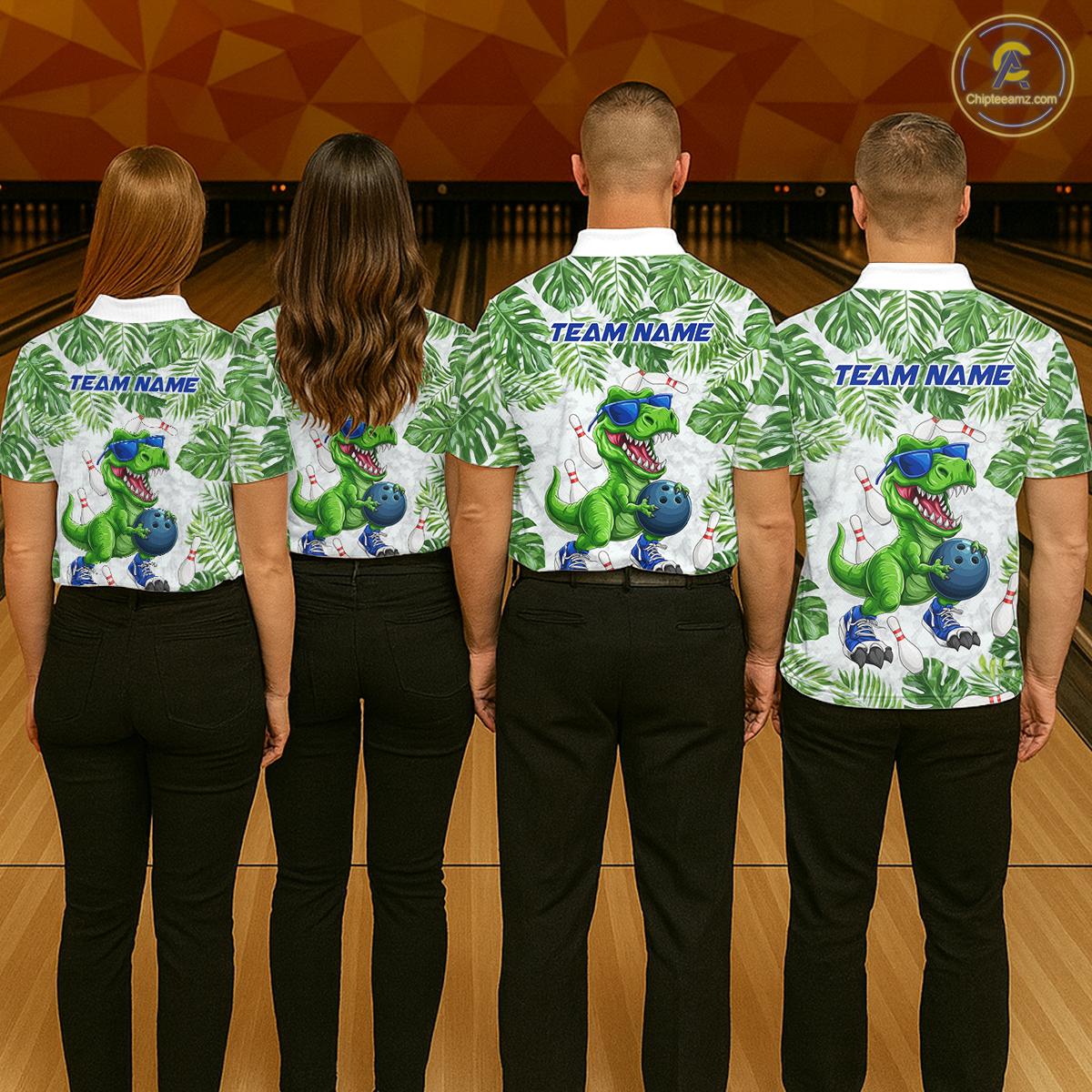 Custom Funny Dinosaur Bowling Jersey for Men Bowling Tournament Polo & 1/4 Zip Bowling Team Shirts HNT214