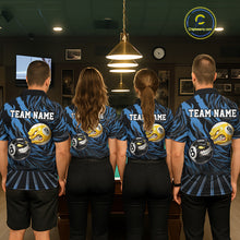 Load image into Gallery viewer, Funny 8 Ball &amp; 9 Ball Billiard Polo &amp; 1/4 Zip For Men Custom Pool Cue Pattern Billiard Jerseys |Blue NYN3018