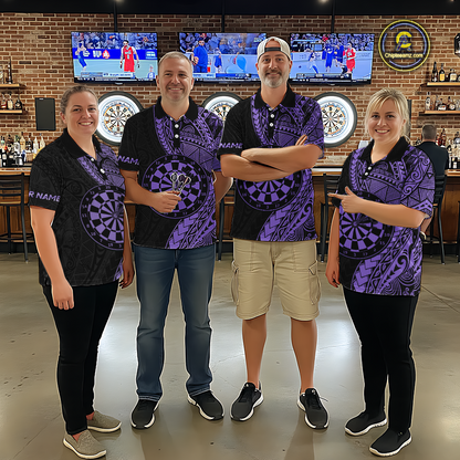 Custom Purple Tribal Dart Shirts for Women Dart Team Jersey Dartboard Gifts Polo & 1/4 Zip NNT163
