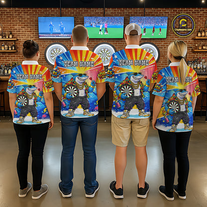 Funny Rich Cool Shark Hold Dartboard Men Darts 1/4-Zip Shirt Custom Pop Art Dart League Shirt NYN2646