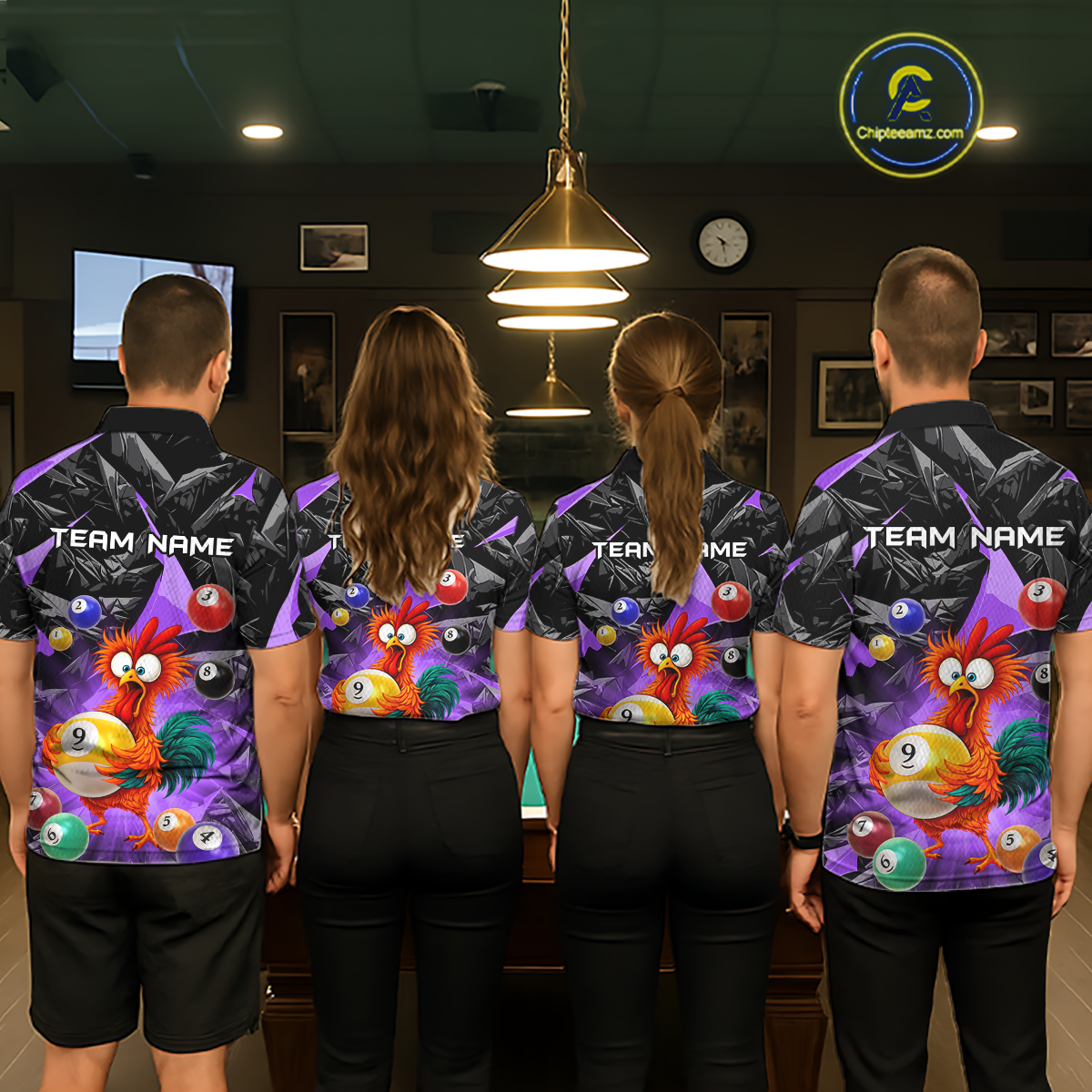 Custom Funny Purple Chicken 9 Ball Pool Billiard Shirt for Men Polo & 1/4 Zip, Billiard Team Jerseys NNT157