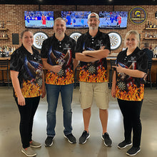Load image into Gallery viewer, Personalized Fire Flame US Flag Eagle Dart Polo &amp; 1/4-Zip Shirts For Women Patriotic Dart Gifts NYN2795