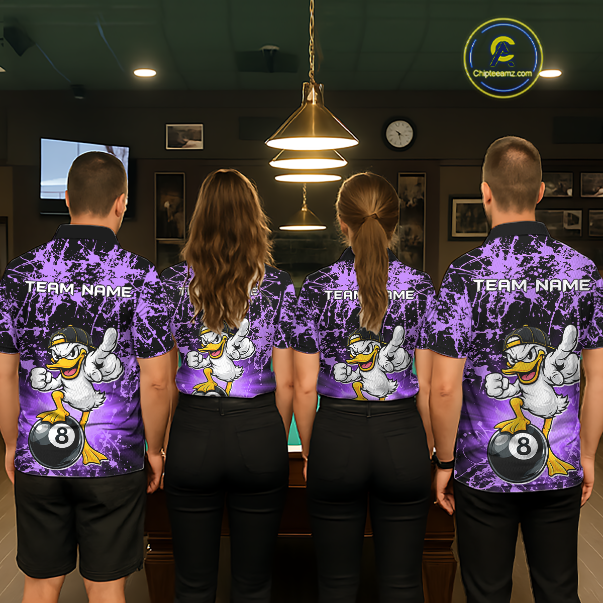Custom Purple Funny Duck Billiard Shirt for Men Billiard Team Jersey League 8 Ball Pool Shirts NNT171