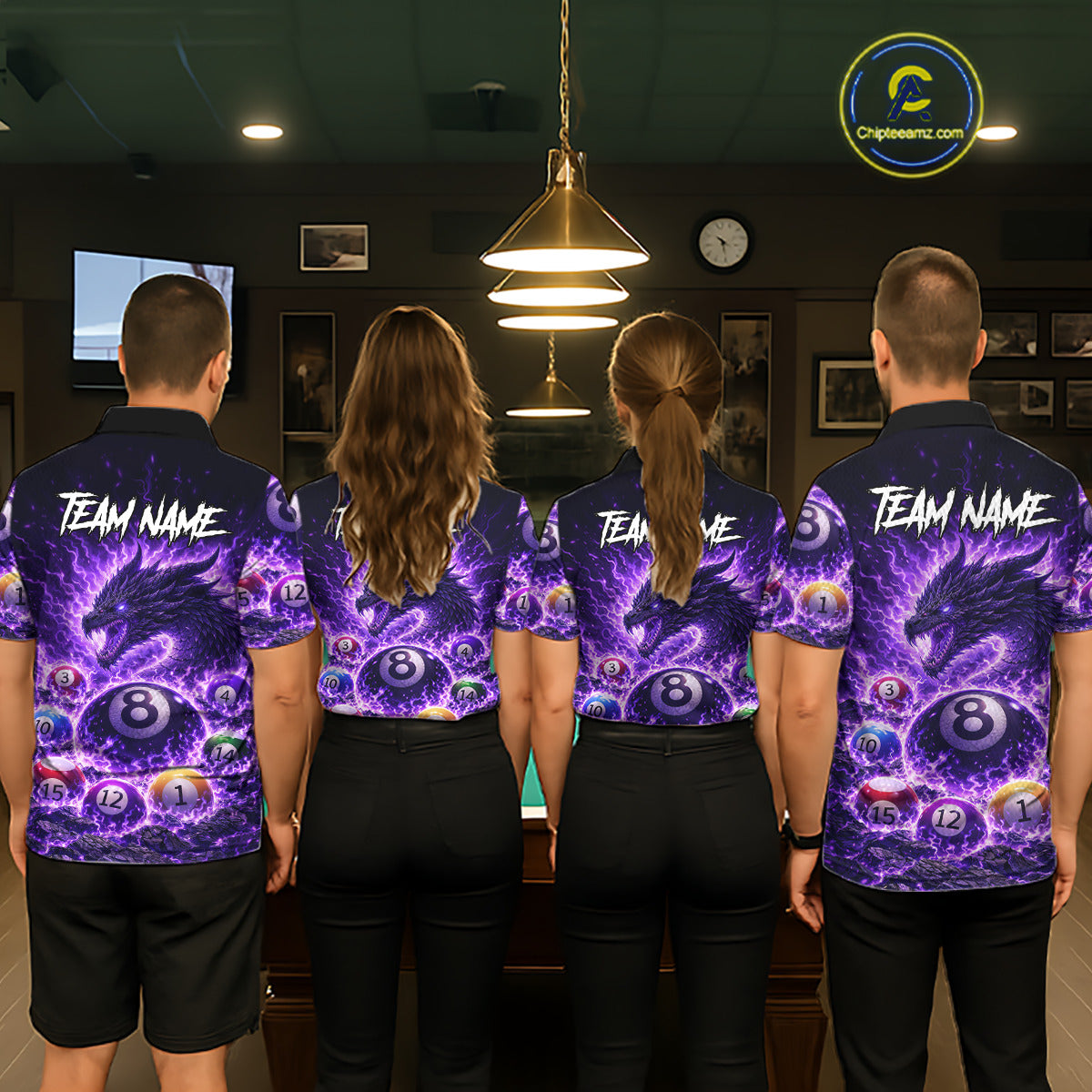 Purple Flaming Funny Dragon Pool 8 Ball Billiard Shirt For Women Custom Ball Billiard Team Attire NYN2611