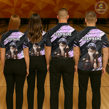 Load image into Gallery viewer, Custom Funny Cat Holographic Bowling Jersey for Men Bowling Polo &amp; 1/4 Zip Bowling Team Shirts HNT198