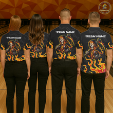 Load image into Gallery viewer, Custom Orange Flame Skull Bowling Shirt for Men Bowling Jersey League Bowling Gifts QZT842