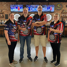 Load image into Gallery viewer, Custom US Flag Funny Eagle Dartboard Darts Women Polo &amp; 1/4-Zip Shirts Patriotic Dart Team Jerseys NYN2805