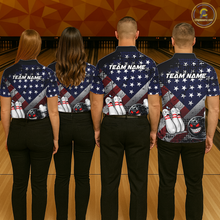 Load image into Gallery viewer, Custom American Flag Funny Bowling Team Shirt for Women Polo &amp; Quarter-Zip Bowling Jersey Blue Red White QZT928