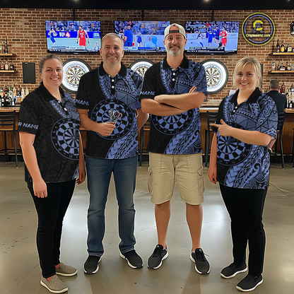 Custom Blue Tribal Dart Shirts for Men Dart Team Jersey Dartboard Gifts Polo & 1/4 Zip NNT163