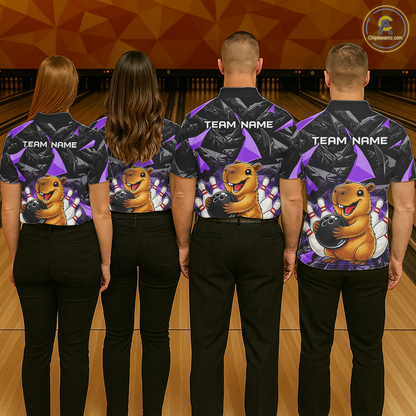 Custom Purple Capybara Bowling Jersey for Women Bowling Team Shirts Bowling Polo & 1/4 Zip HNT255