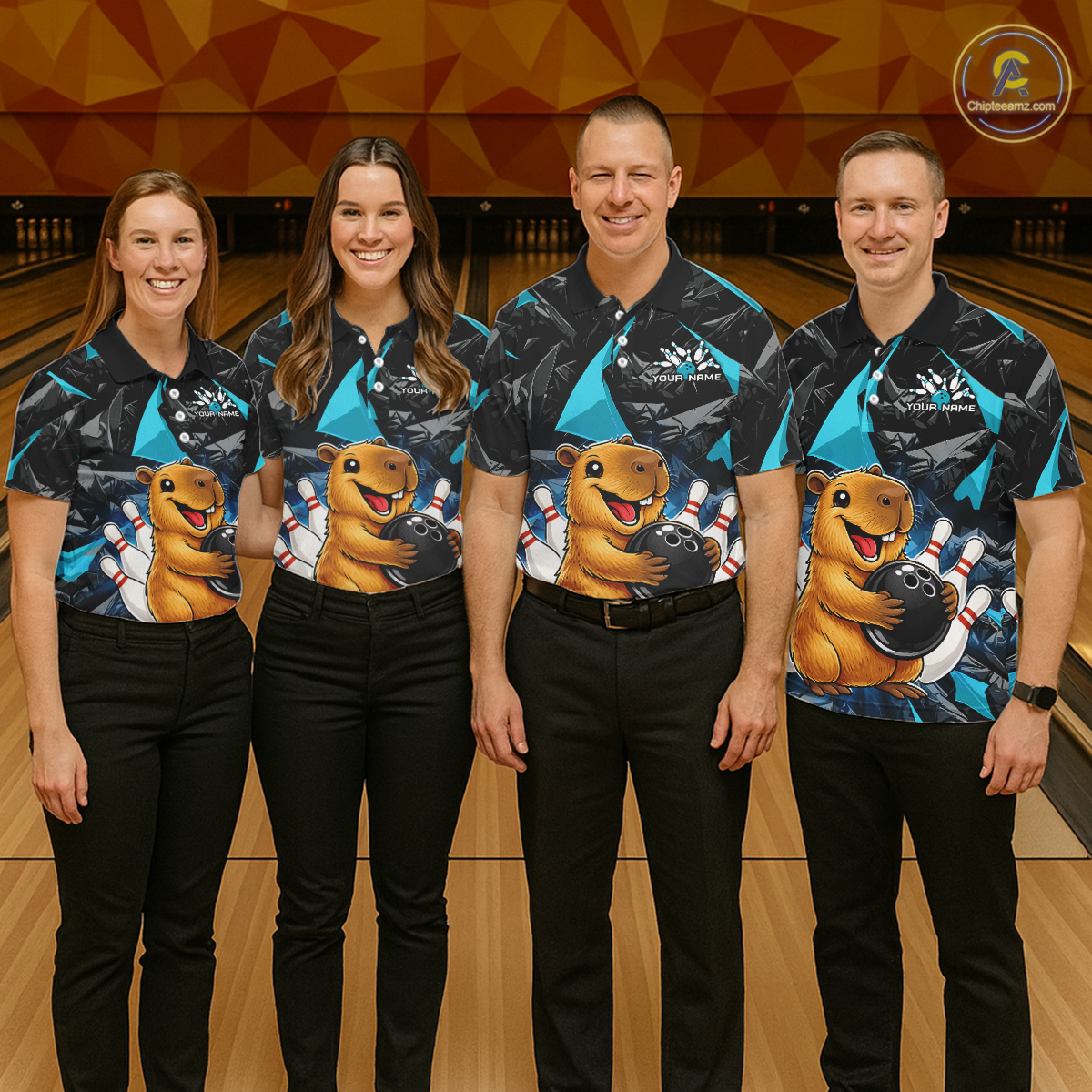 Custom Turquoise Capybara Bowling Jersey for Men Bowling Team Shirts Bowling Polo & 1/4 Zip HNT255
