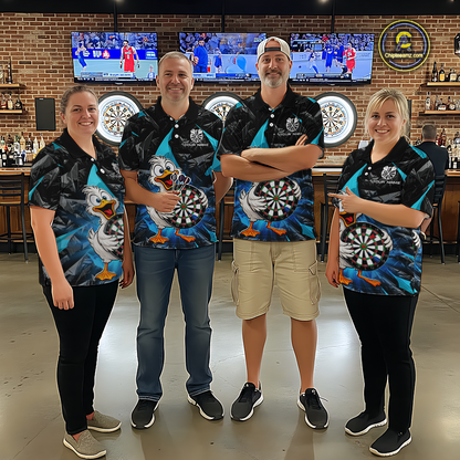 Custom Turquoise Duck Funny Dart Shirt Dart Team Jersey for Men Dartboard Polo & 1/4Zip NNT167