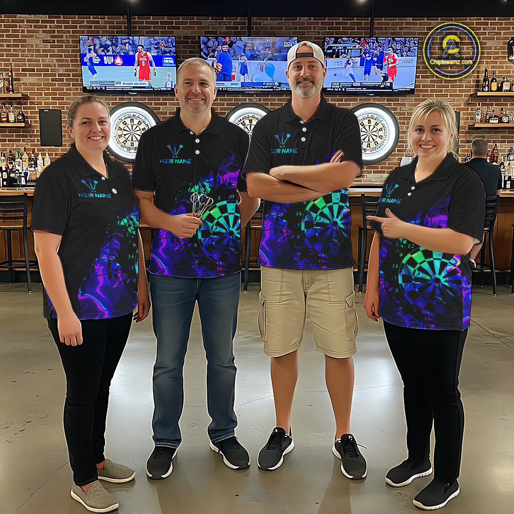 Blue Holographic Dartboard Grunge Darts 1/4-Zip  Shirts For Women Custom Name For Darters NYN2706