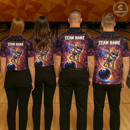 Custom Galaxy Funny Cat Bowling Shirt for Women Bowling League Jersey Polo & Quarter-Zip Bowling Outfit QZT917
