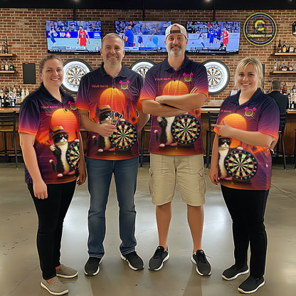 Funny Cat Retro Dart Shirts For Men Custom Dart Board Shirts Polo & 1/4 Zip Dart Jersey Team NNT124