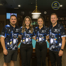 Load image into Gallery viewer, Custom Blue Funny Raccoon Billiard Shirt for Men 8 Ball Pool Billiard Jersey Polo &amp; 1/4-Zip BHT5