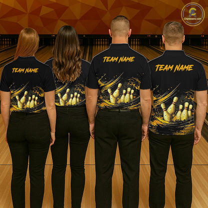 Custom Black & Gold Bowling Shirt for Men Bowling Team Jersey Bowling Outfit Polo & Quarter-Zip QZT988