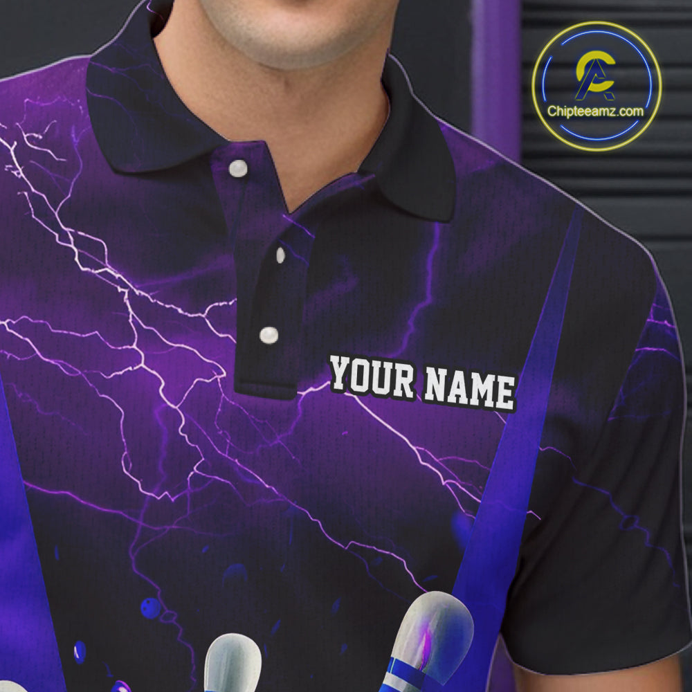 Purple Thunder Lightning Custom Bowling Shirts For Men, Flame Bowling Jerseys With Team Name IPHW7161
