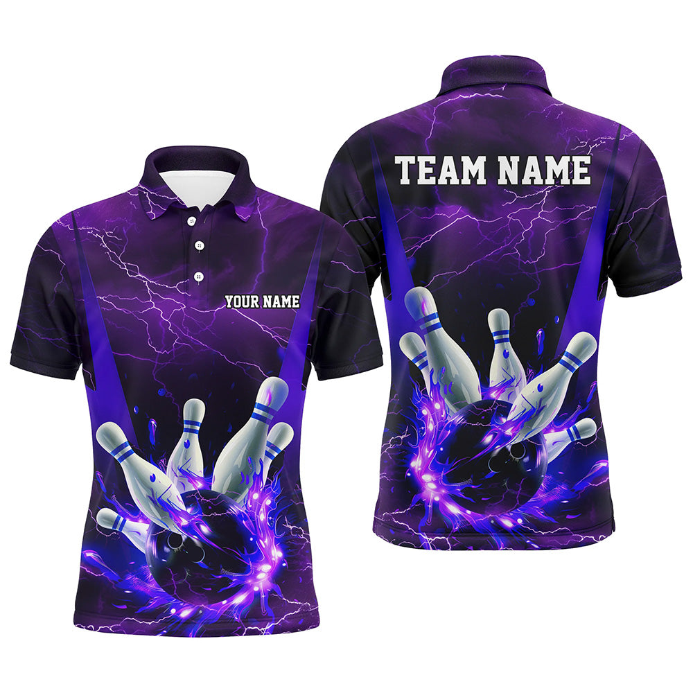 Purple Thunder Lightning Custom Bowling Shirts For Men, Flame Bowling Jerseys With Team Name IPHW7161