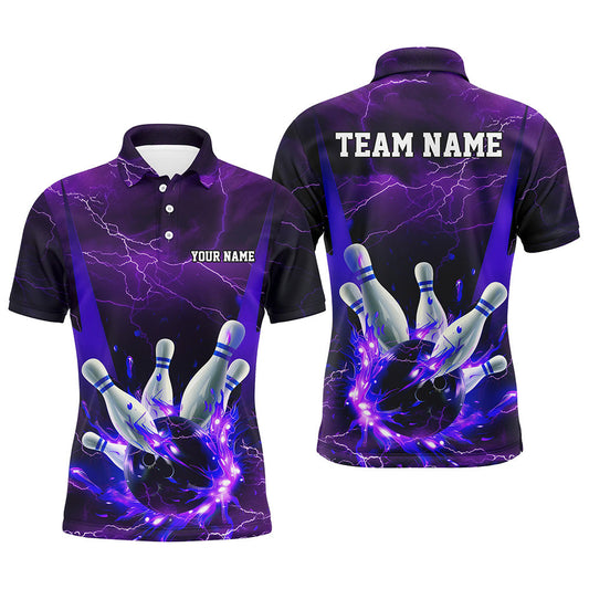 Purple Thunder Lightning Custom Bowling Shirts For Men, Flame Bowling Jerseys With Team Name IPHW7161