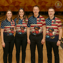 Load image into Gallery viewer, Custom American Flag Retro Dachshund Bowling Shirt Bowling Team Jersey for Men Polo &amp; Quarter-Zip QZT942