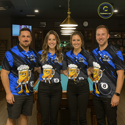 Custom Funny Blue Beer 8 Ball Pool Men Billiard Polo & 1/4 Zip, Billiard Shirt, Billiard Team Jerseys NNT146