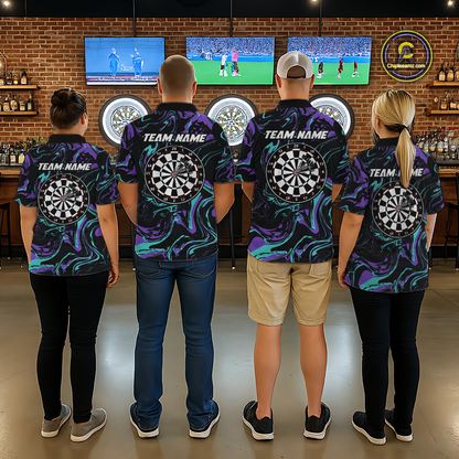 Purple-Turquoise Pattern Darts Team Jerseys Dart Shirts For Women Dart Tournament Polo & 1/4 Zip NNT119