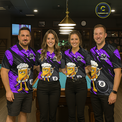 Custom Funny Purple Beer 8 Ball Pool Women Billiard Polo & 1/4 Zip, Billiard Shirt, Billiard Team Jerseys NNT146