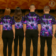 Load image into Gallery viewer, Custom Watercolor Pink Purple Bowling Jersey for Men Bowling Team Shirts Polo &amp; 1/4 Zip HNT268