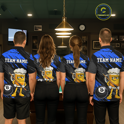 Custom Funny Blue Beer 8 Ball Pool Men Billiard Polo & 1/4 Zip, Billiard Shirt, Billiard Team Jerseys NNT146