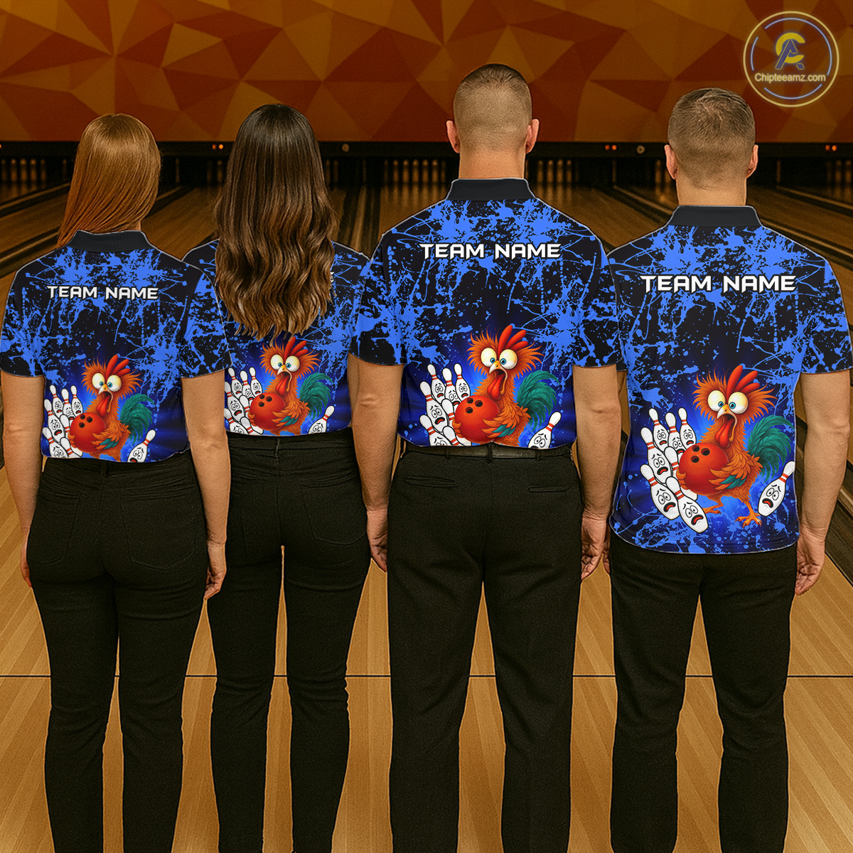 Blue Funny Chicken Bowling Jersey for Women Bowling League Bowling Team Shirts Polo & 1/4 Zip HN232