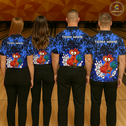 Blue Funny Chicken Bowling Jersey for Women Bowling League Bowling Team Shirts Polo & 1/4 Zip HN232