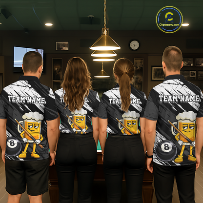 Custom Funny Black Beer 8 Ball Pool Men Billiard Polo & 1/4 Zip, Billiard Shirt, Billiard Team Jerseys NNT146