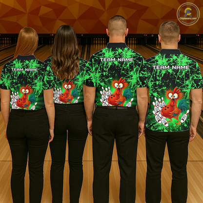 Green Funny Chicken Bowling Jersey for Men Bowling League Bowling Team Shirts Polo & 1/4 Zip HN232