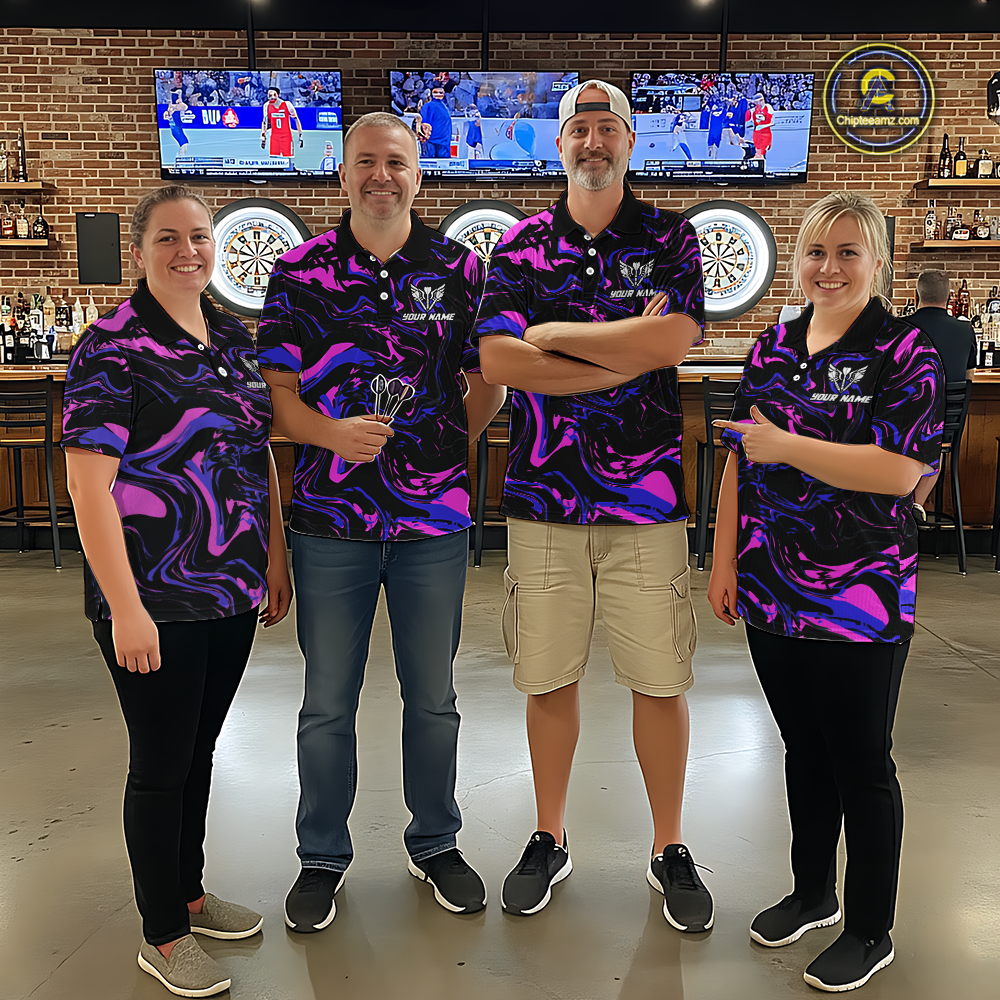 Pink-Purple Pattern Darts Team Jerseys Dart Shirts For Men Dart Tournament Polo & 1/4 Zip NNT119