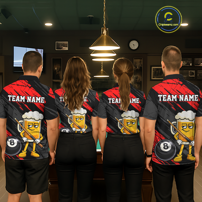 Custom Funny Red Beer 8 Ball Pool Women Billiard Polo & 1/4 Zip, Billiard Shirt, Billiard Team Jerseys NNT146
