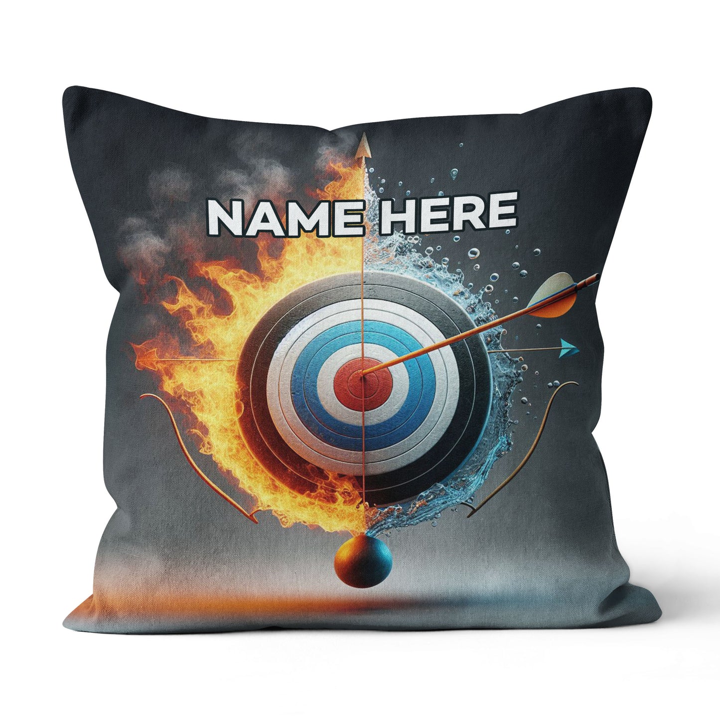 Personalized Archery 3d Target With Bow In Water And Fire Throw Pillows TDM0856